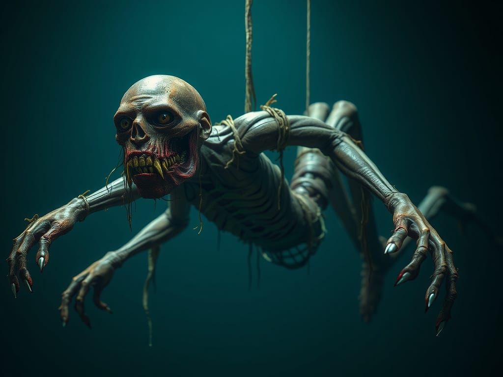 Grotesque Underwater Puppet in a Macabre Grin