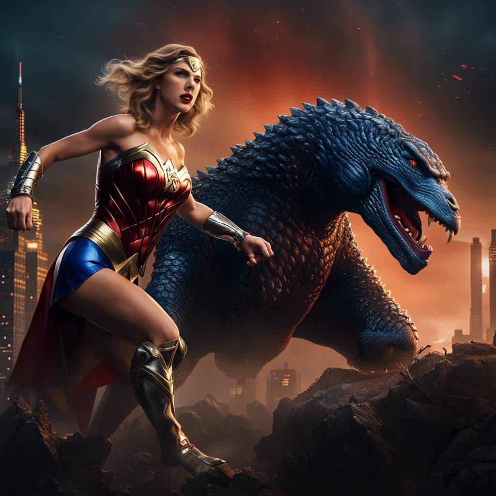 Wonder Woman Taylor Swift Battles Godzilla