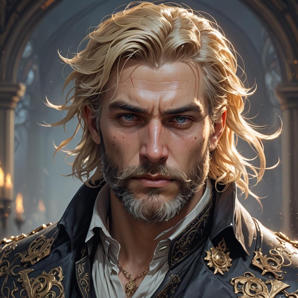 Gothic Male Portrait with Blonde Hair, Detailed Art