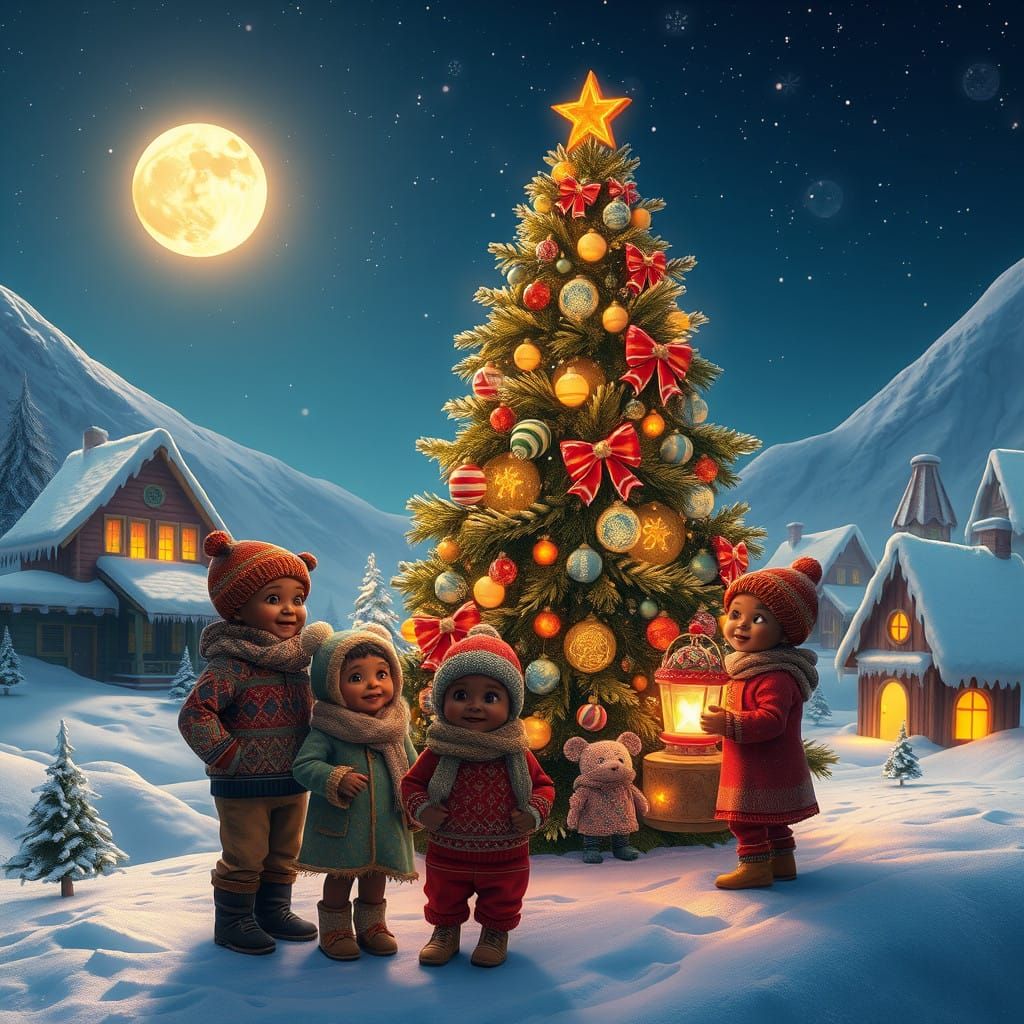 Whimsical Winter Wonderland with Joyful Brown Children