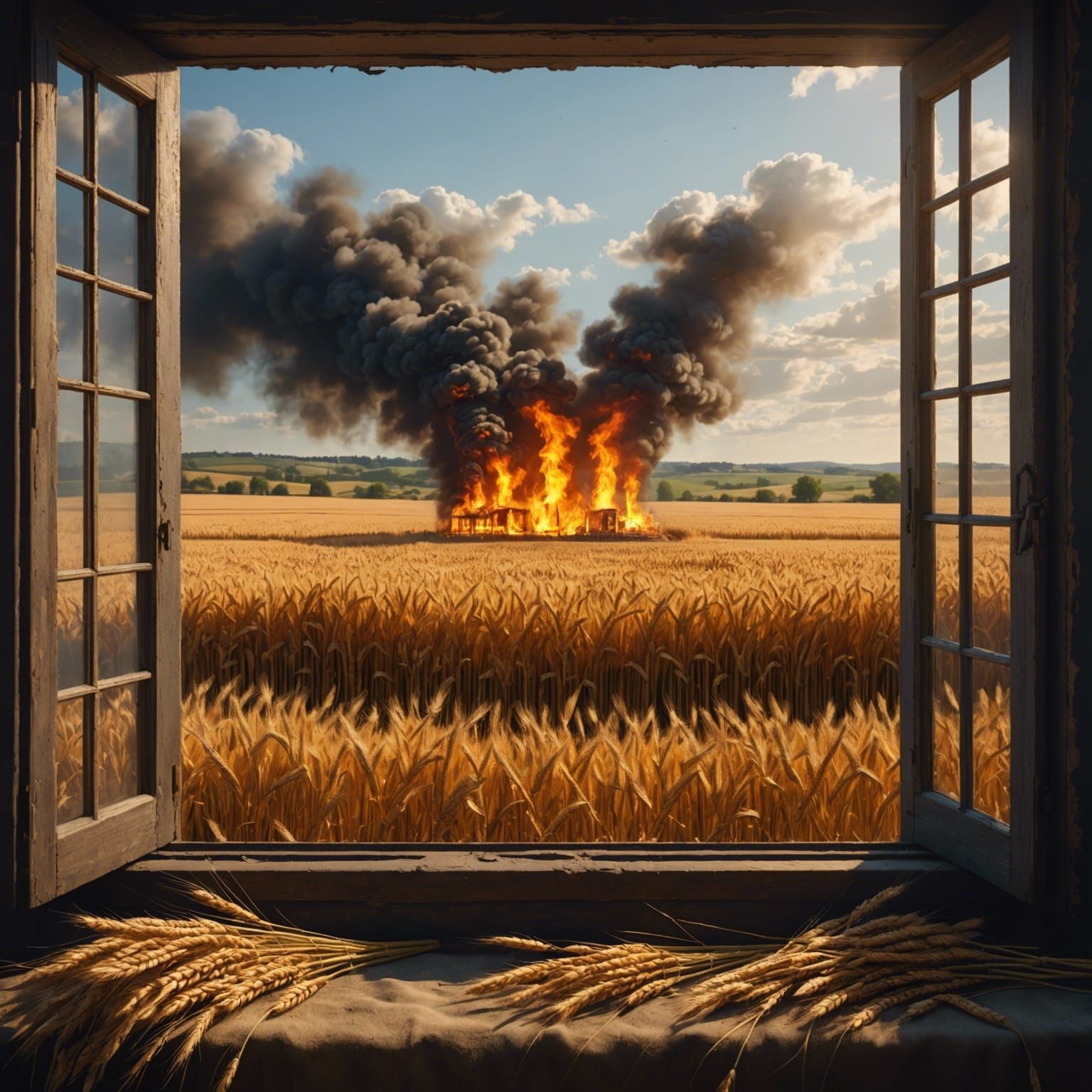 Wheat Fields Ablaze: A Fantastical Matte Painting