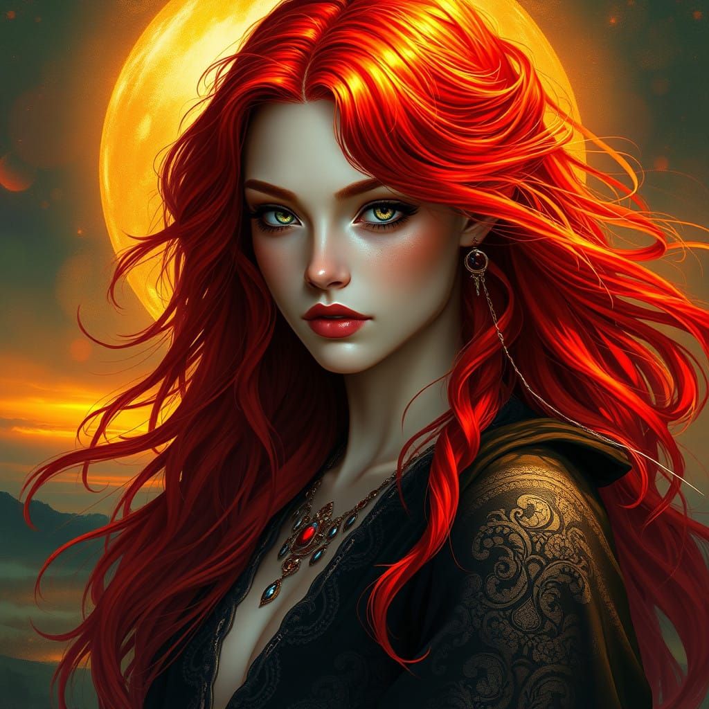 Ethereal Goddess in Fiery Robes