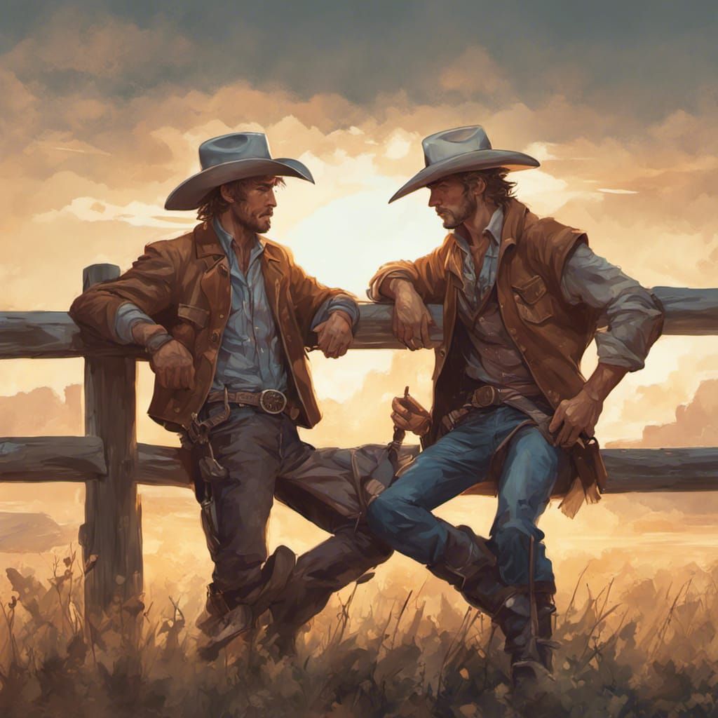 Cowboys on Ranch Fence: Hyperdetailed Art Portrait