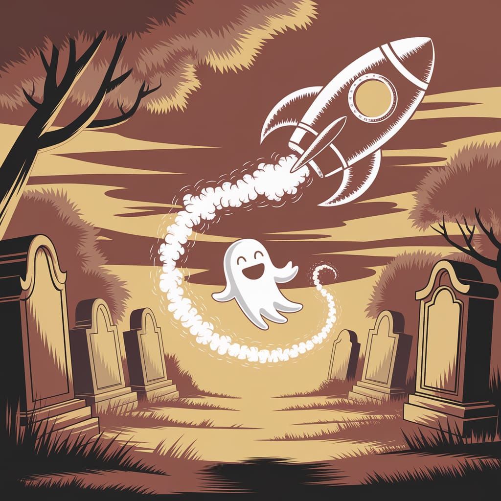 Ghostly Figure Ascending to Heaven in Cemetery