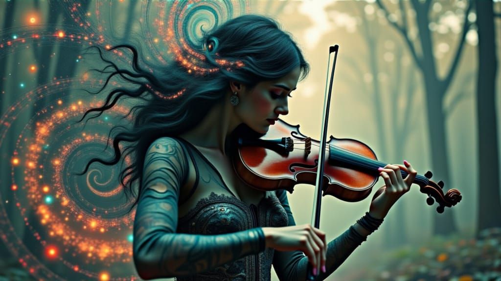 Violinist in Fibonacci Dreamscape as Digital Art