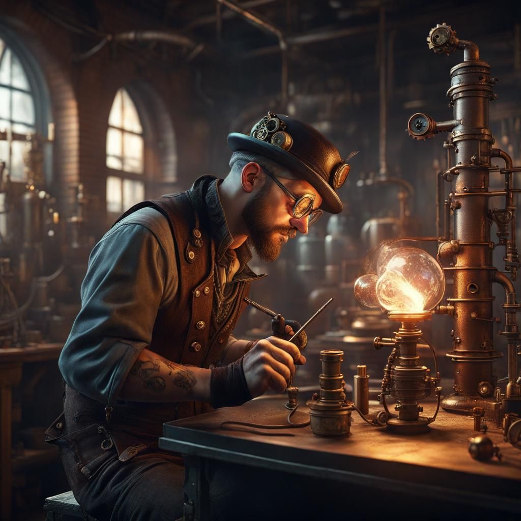 Steampunk Glassblower in Detailed Matte Painting