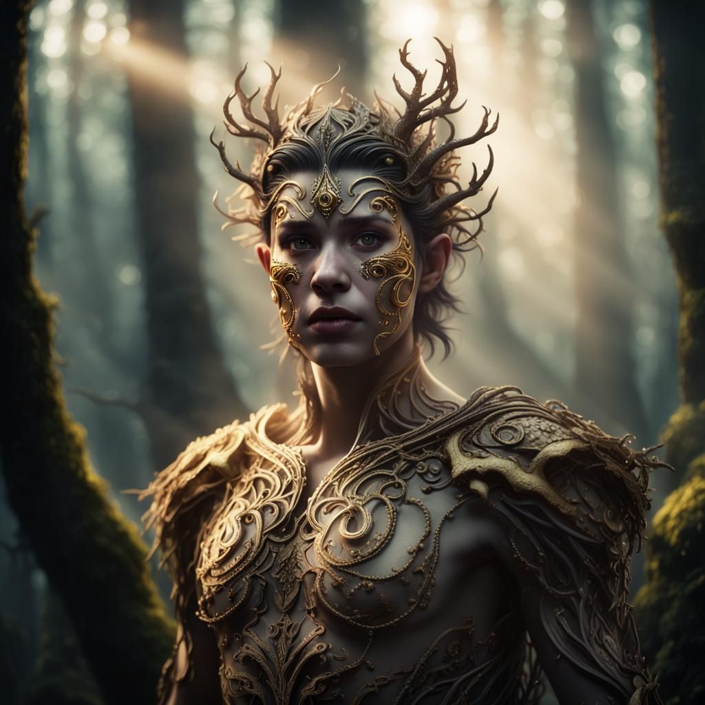 Immortal in Mystical Forest: Hyper-Realistic Fantasy