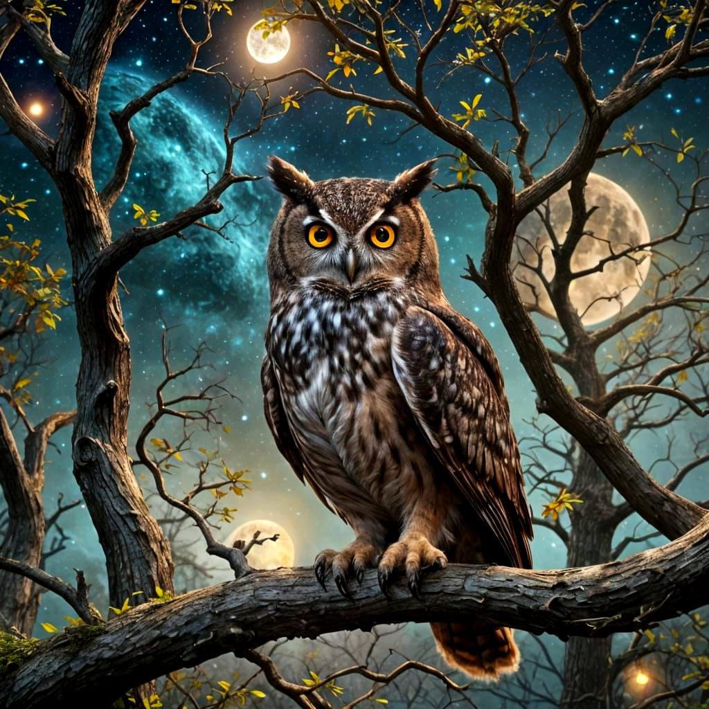 Owl with Galaxy Eyes: Fantasy Concept Art