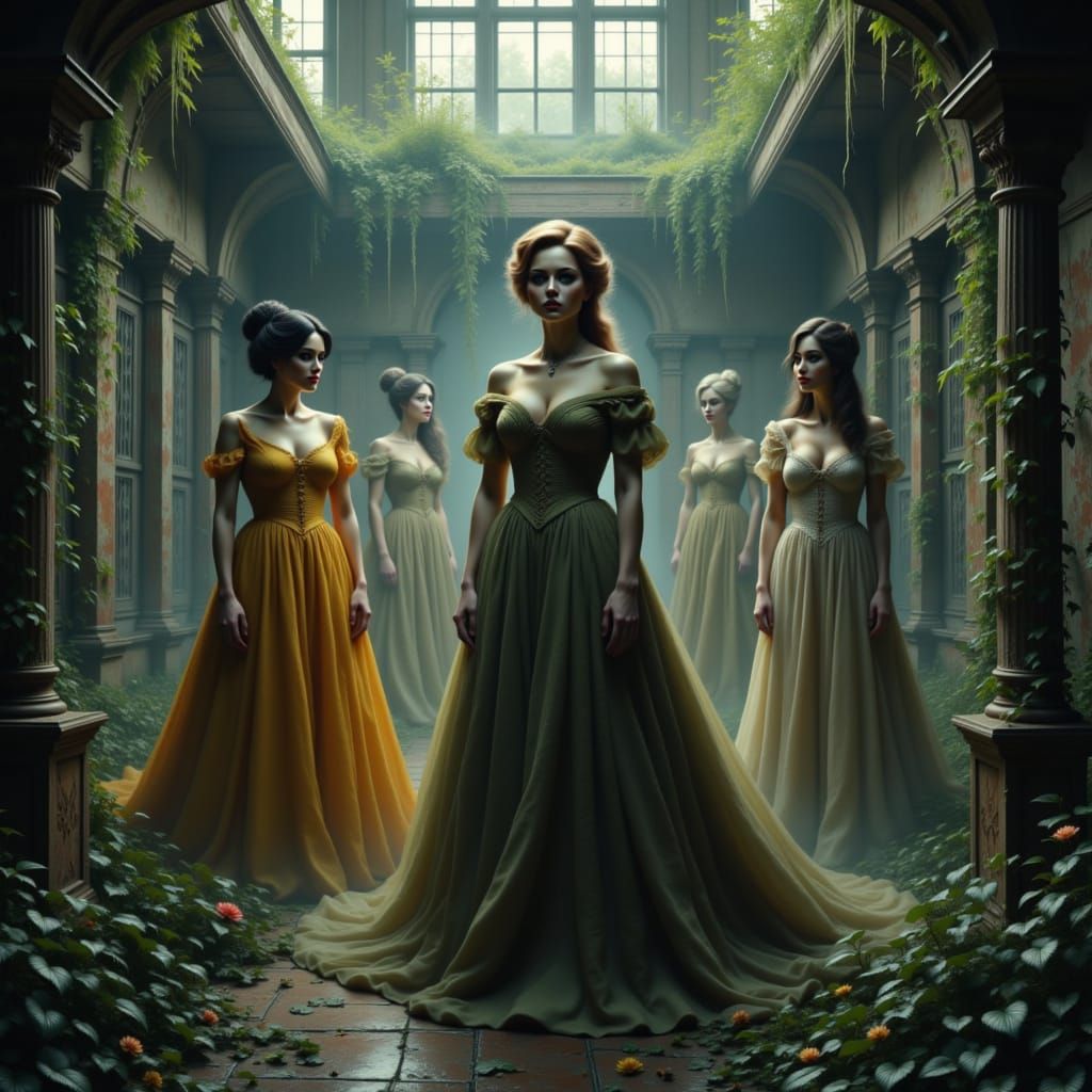 Spectral Figures Haunt Overgrown Victorian Mansion