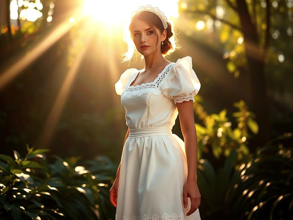 Elegant French Maid in Serene Sunlit Garden