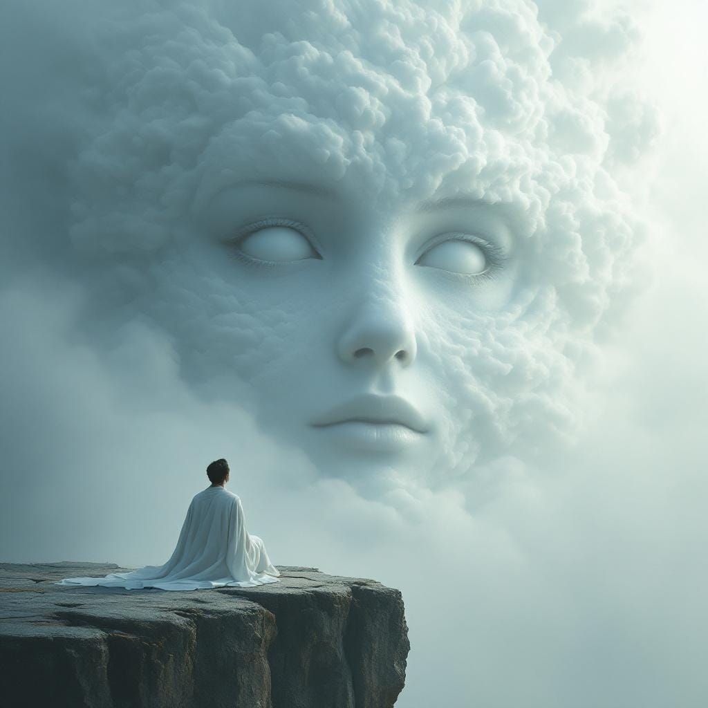 Ethereal Face in Clouds: Surreal Digital Art