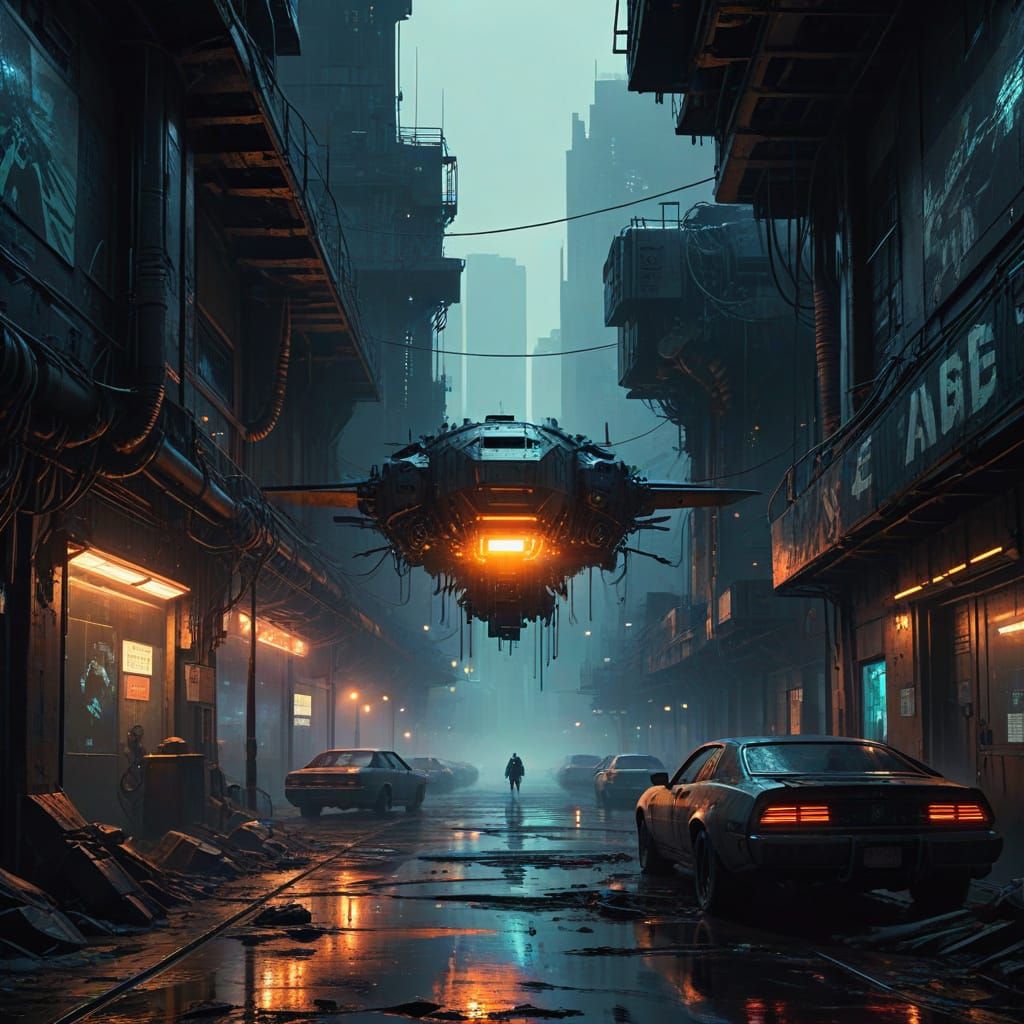 Glowing AI Chip Awakens in Dark Cyberpunk Landscape