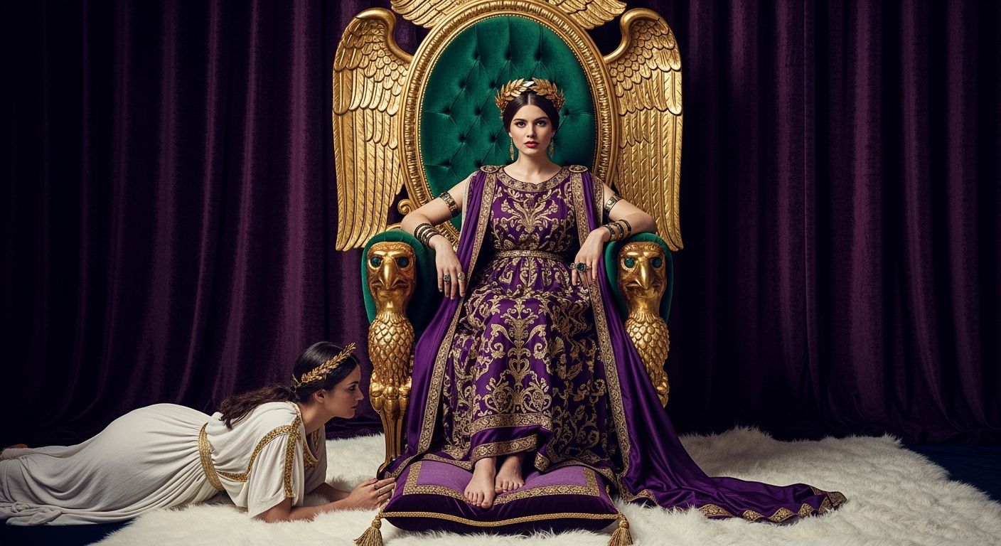 Regal Roman Empress on Gold and Emerald Throne