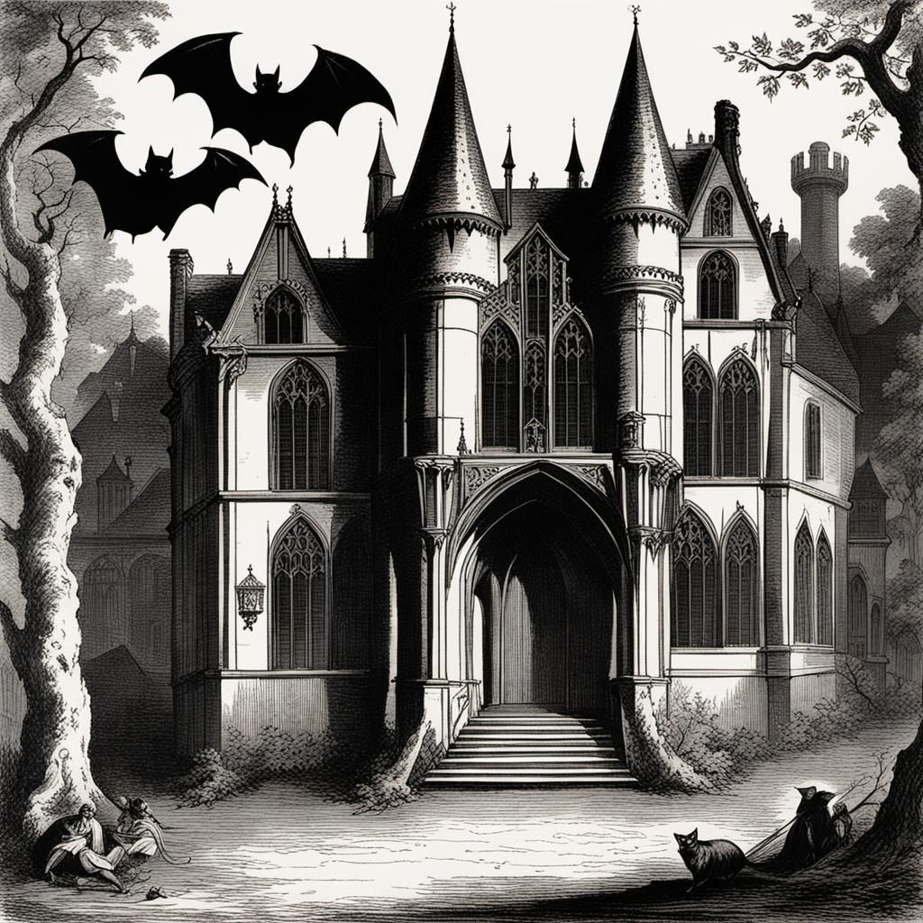 Elegant Bats in Haunted Castle, Classical Style