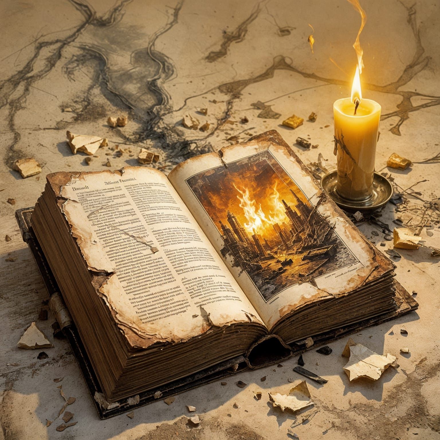 Burning Book in Rembrandt Lighting and Sci-Fi Style