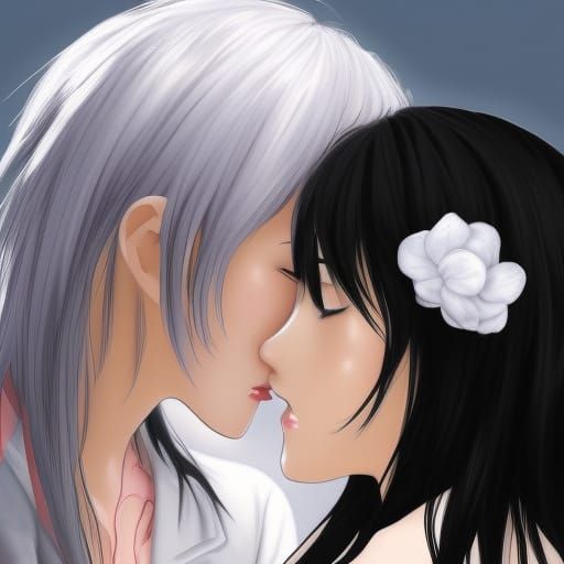 Anime Girls Kissing in Manga Style