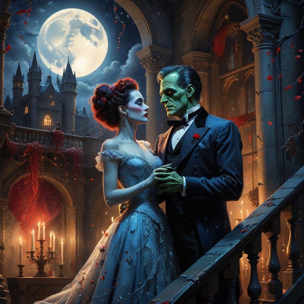Frankenstein and Bride at Midnight Ball