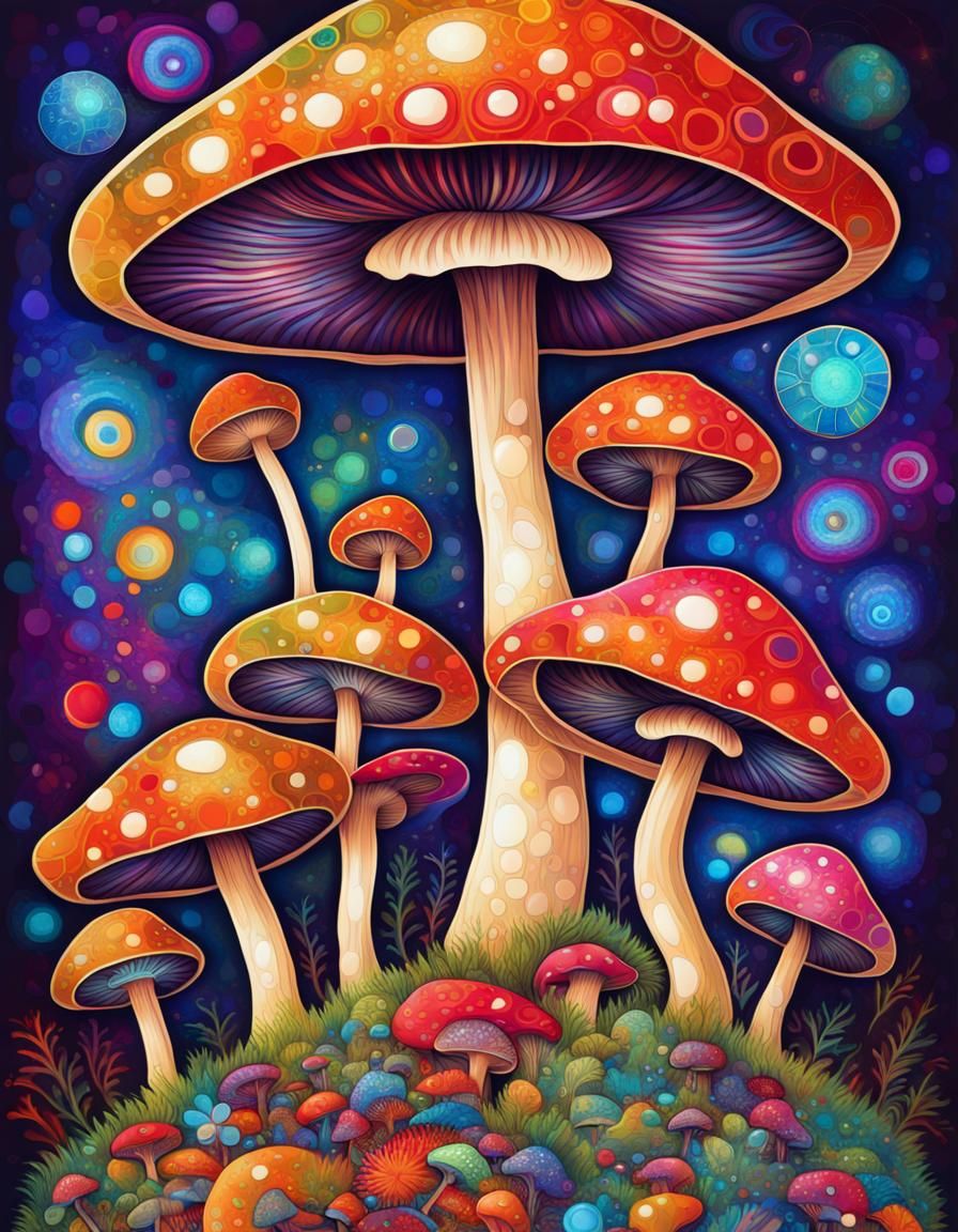 Psychedelic Magic Mushroom in Abstract Patchwork