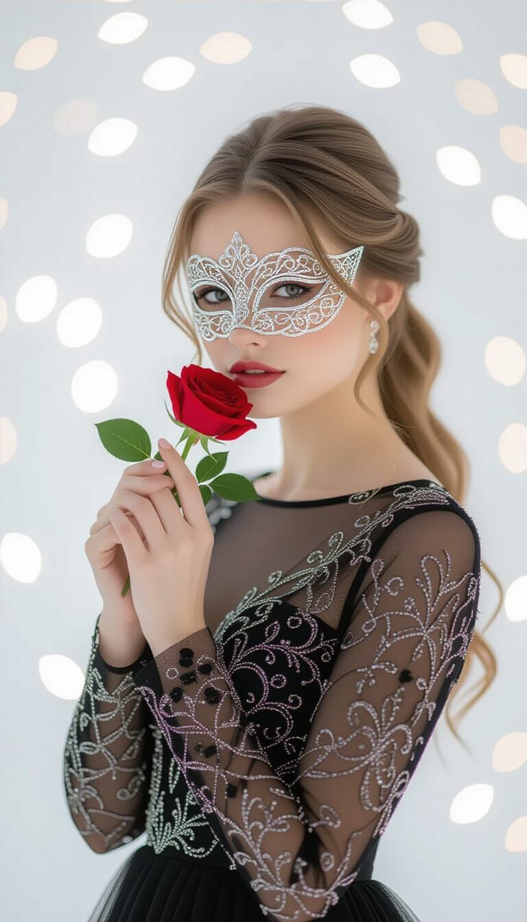 Ethereal Woman With Rose in Dreamy Bokeh