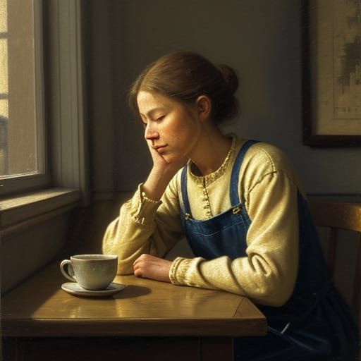 Oil Painting of a Cozy Cafe Scene