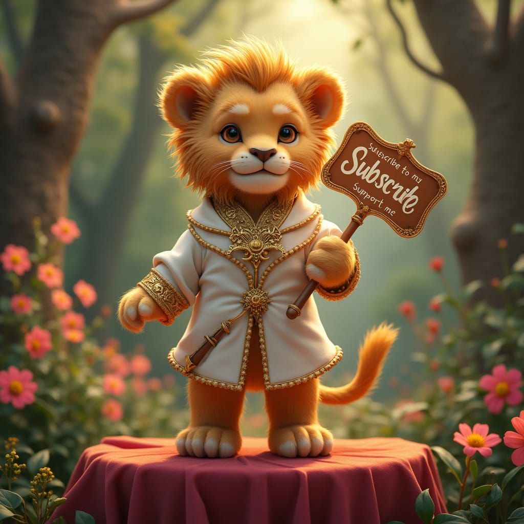 Lion Cub in White Tunic As Matte Painting