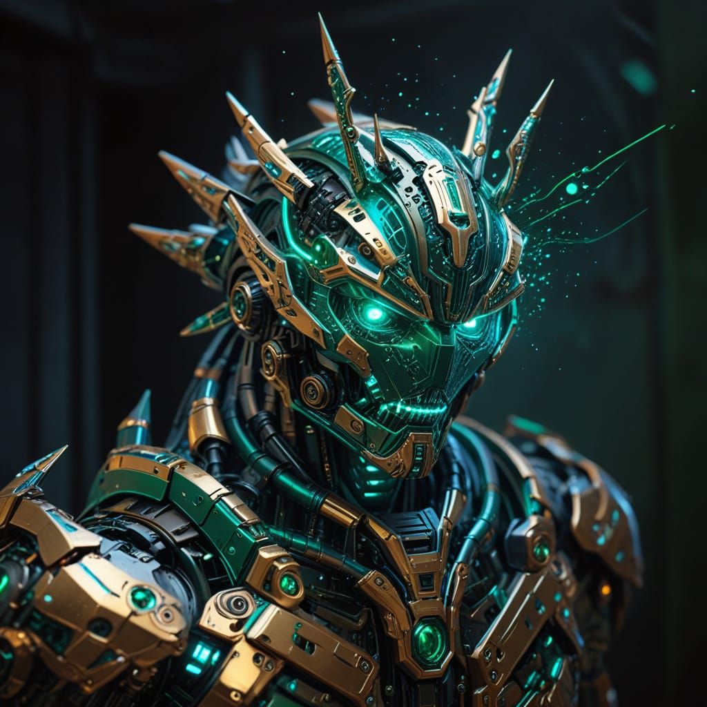 Colossal Tyrant Robot in Manga Style with Snowflake Armor