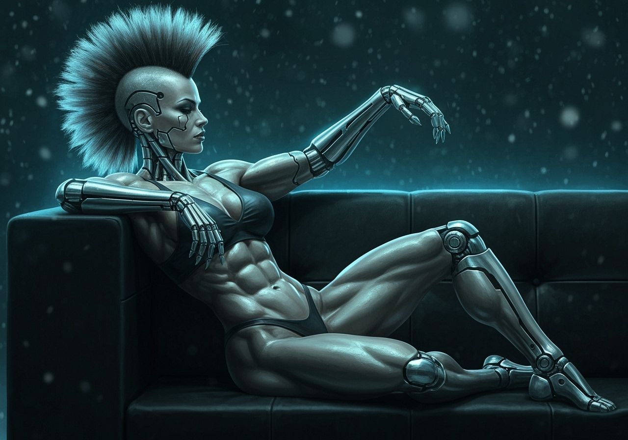 Cyberpunk Bodybuilder with Mechanical Limbs as Digital Art