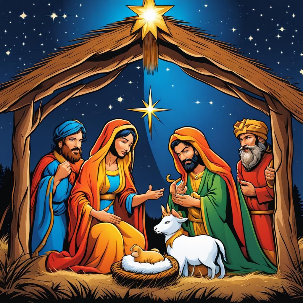 Vivid Comic Book Nativity Scene in 8k