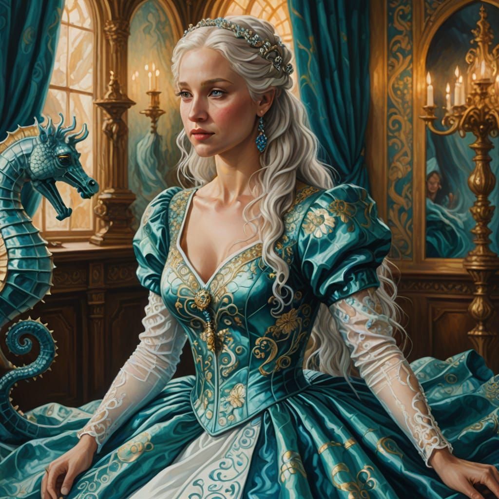 Rhaella Targaryen in Teal and White Dress