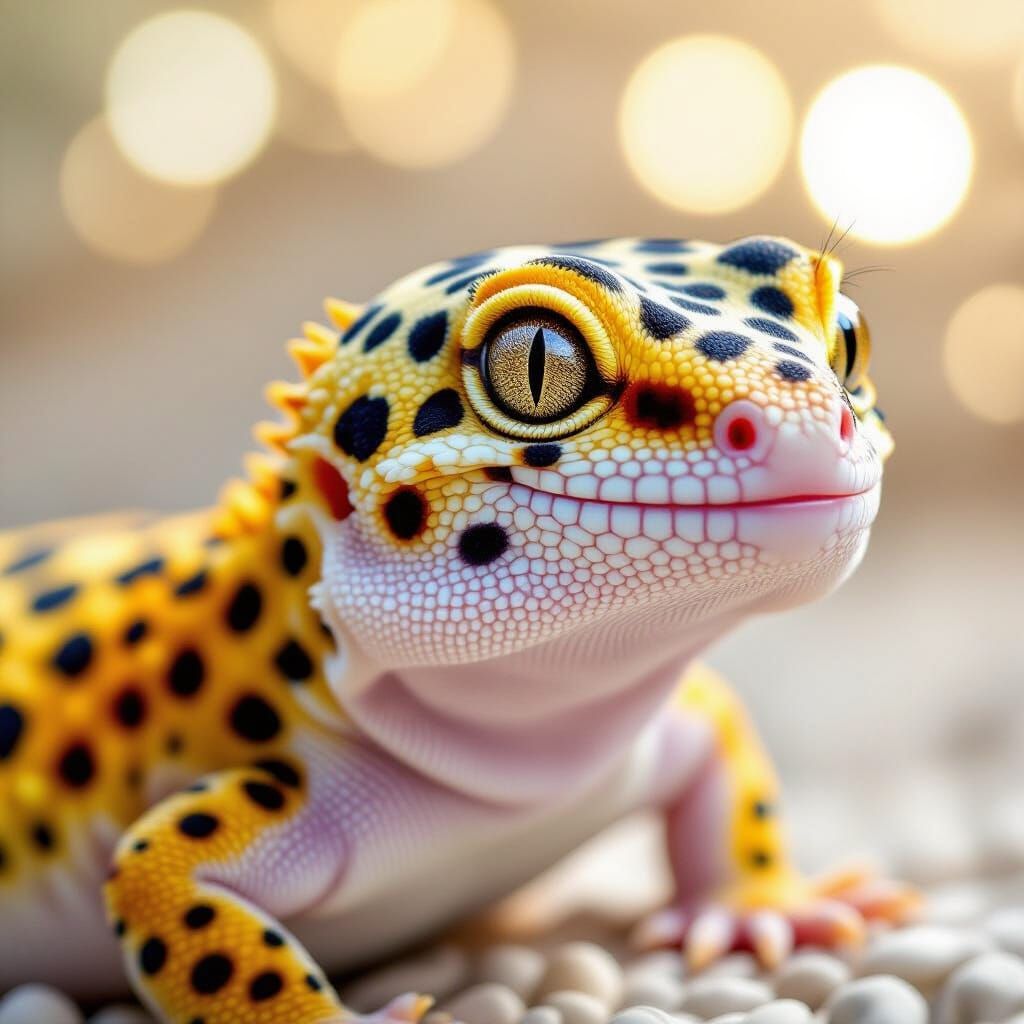 Realistic Leopard Gecko With Sparkling Eyes in Macro Photo