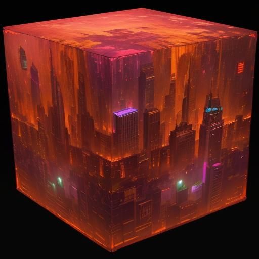 Strawberry Cube in Futuristic Cityscape, Hyperrealistic Conc...
