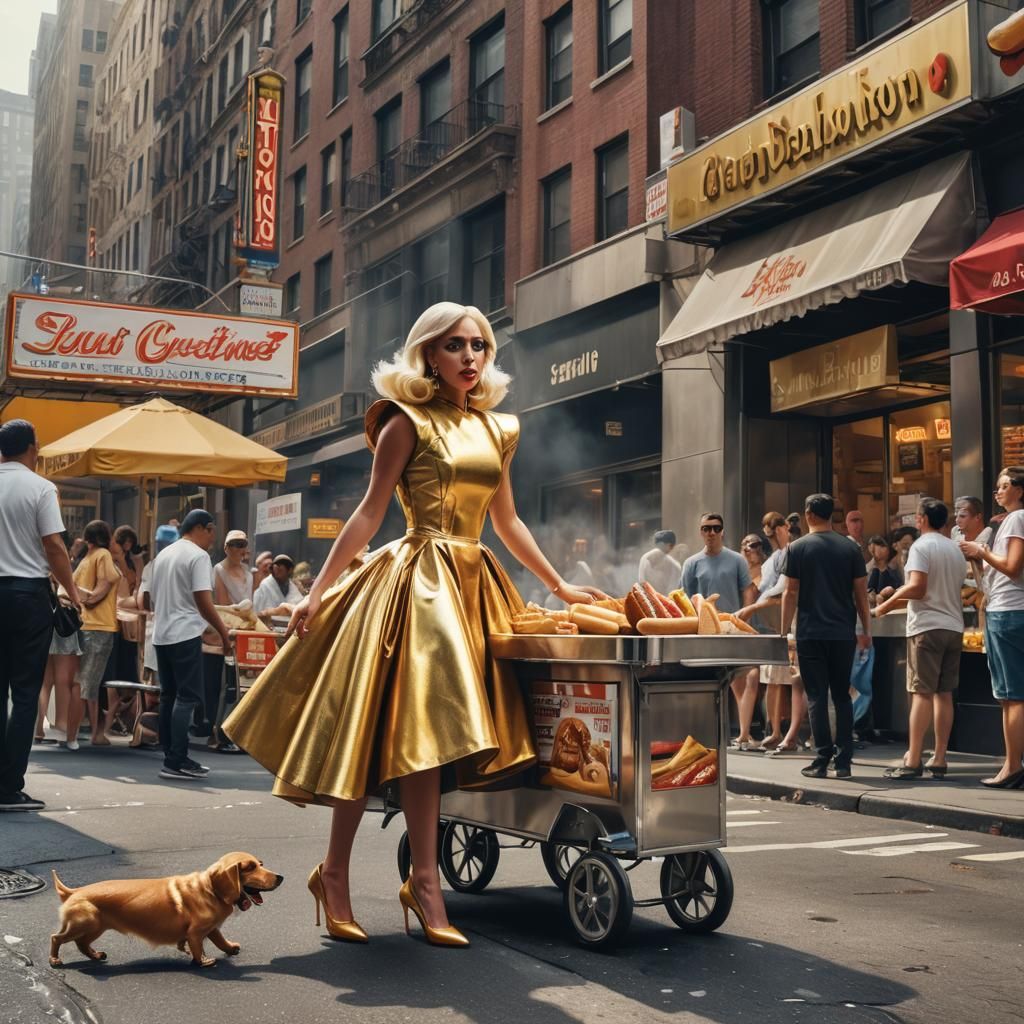 Lady Gaga Buys Hot Dog: Hyper-Realistic Digital Art