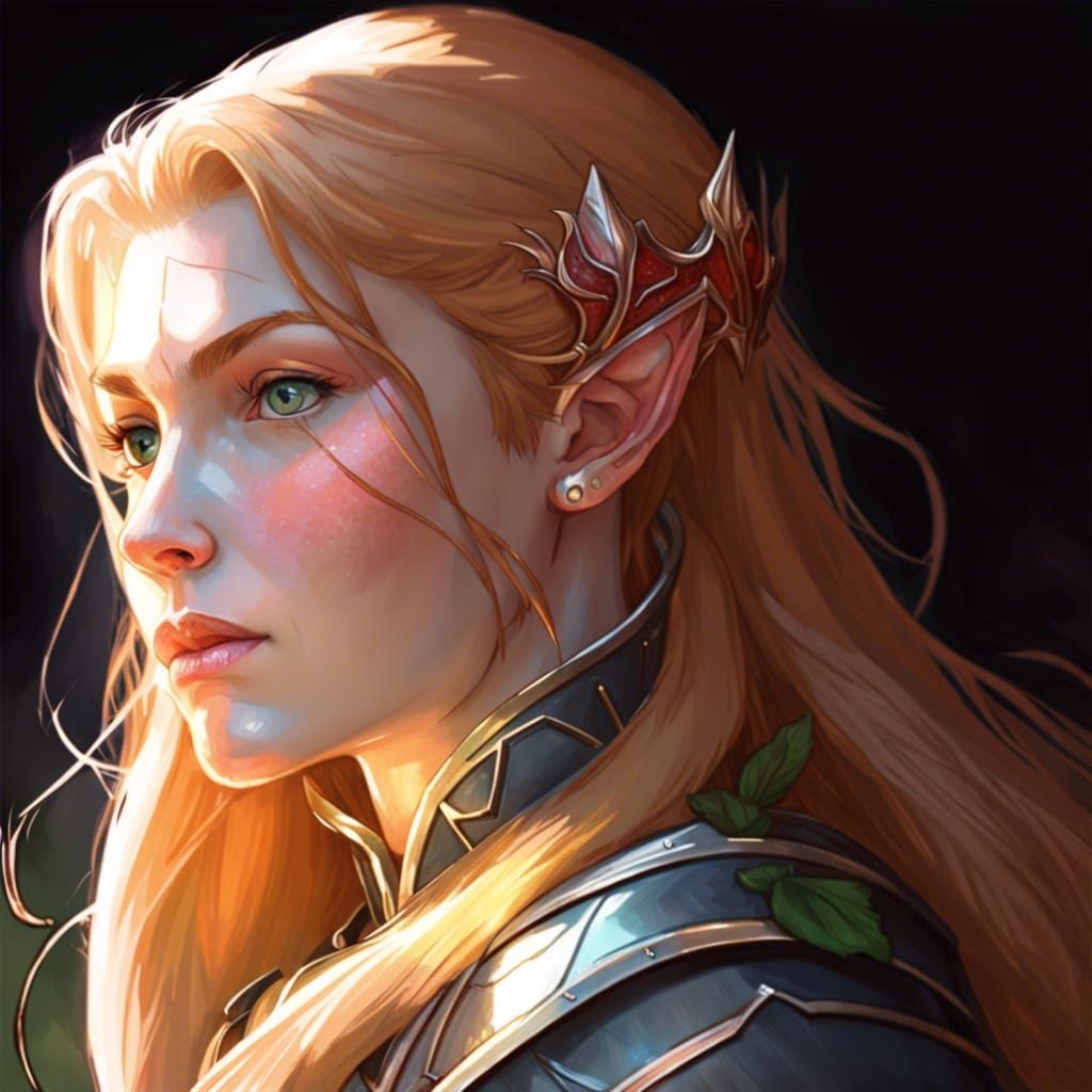 Strawberry-Blonde Elf Knight Portrait in Digital Art Style