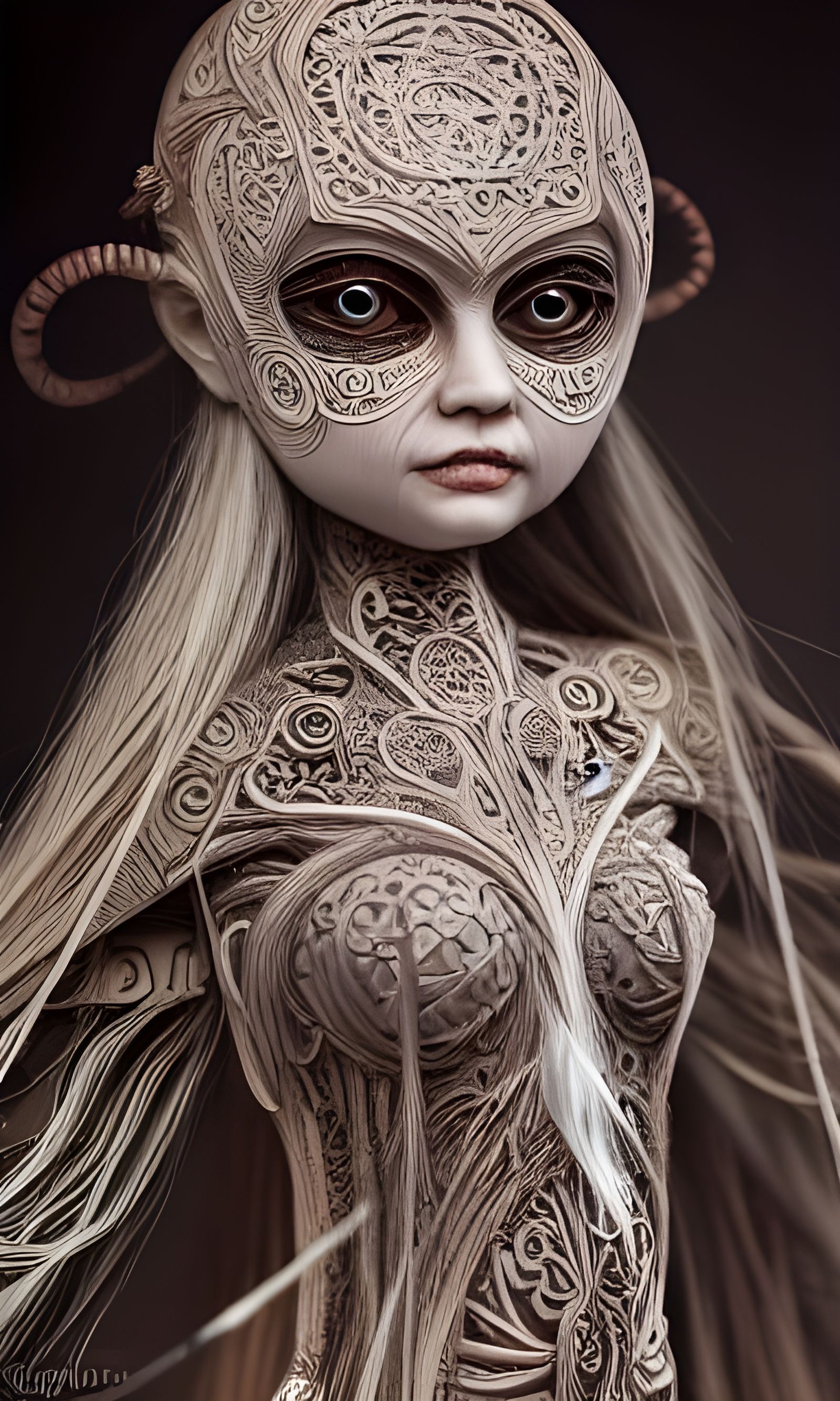 Intricately Carved Wooden Witch Art Doll