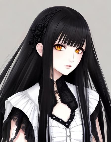 Cheerful Anime Goth Girl with Long Dark Hair