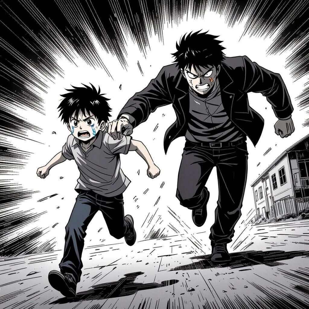 Bully Shoves Crying Boy in School Anime Style