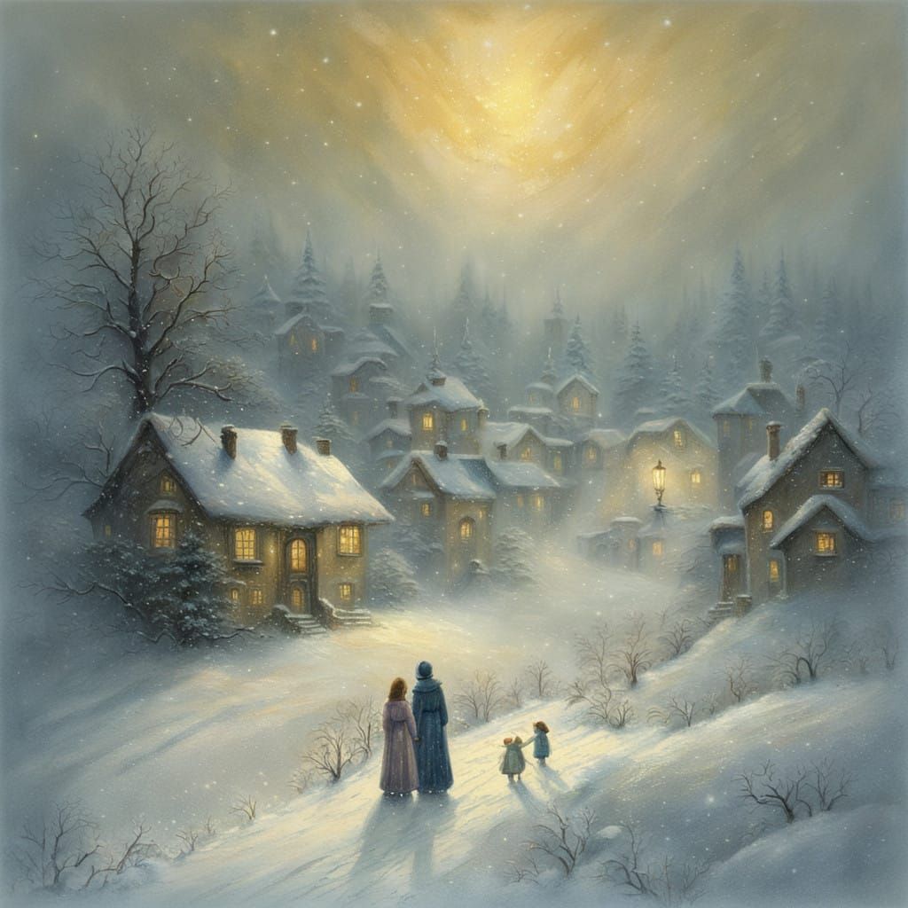 Whimsical Winter Scene with Embroidered Coats and Sparkling....