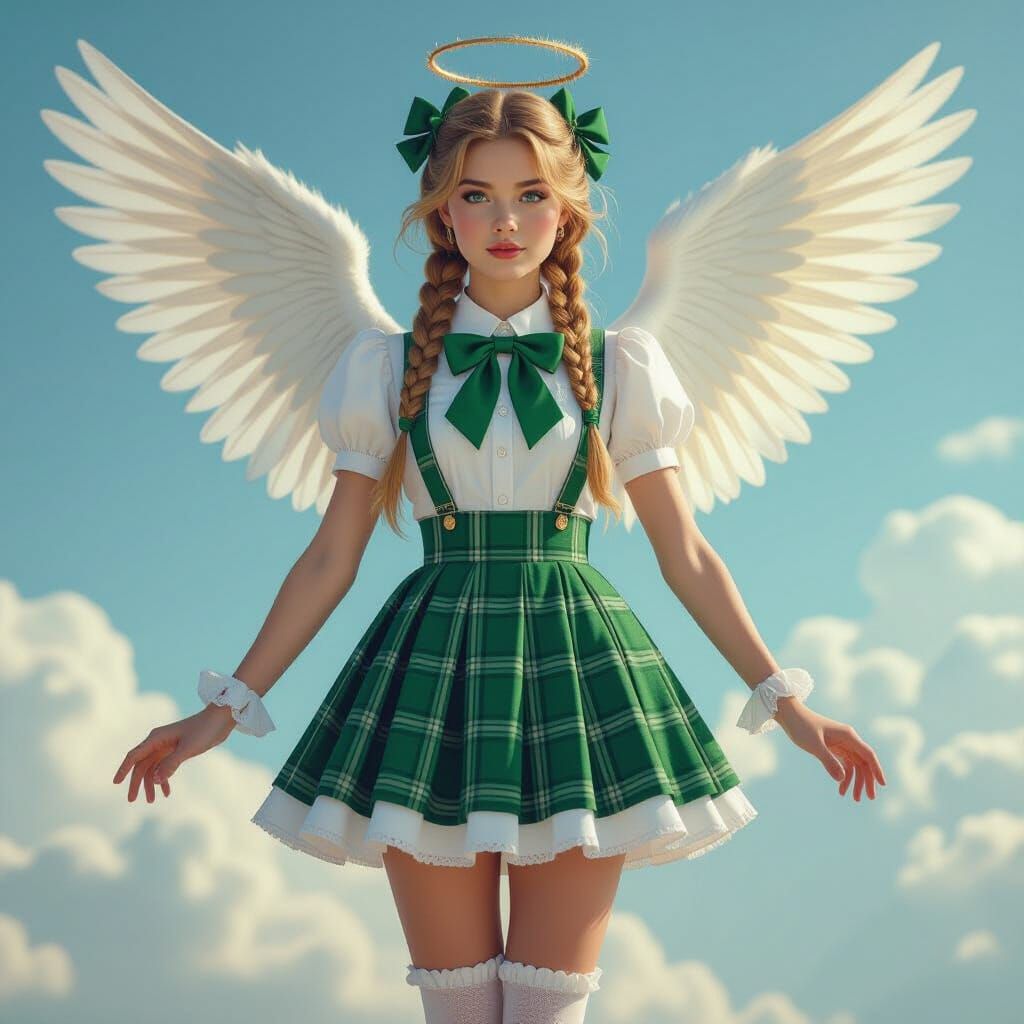 Angel Girl in School Uniform Soaring with Wings