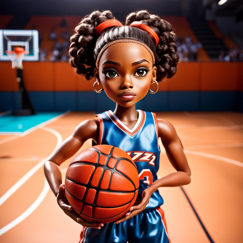 Photorealistic Bratz Doll on Basketball Court