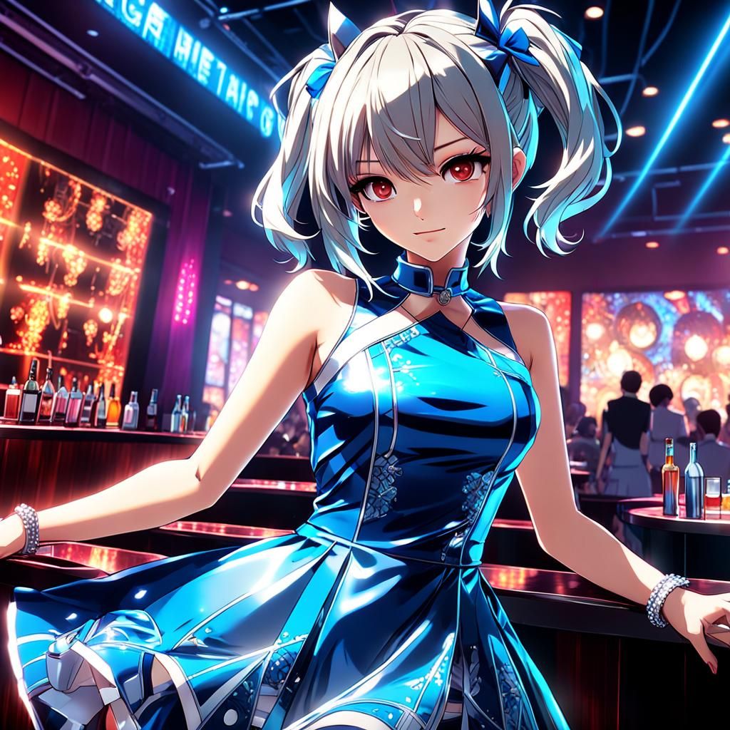 Anime Girl in Nightclub Dress: Cel-Shaded Manga Style