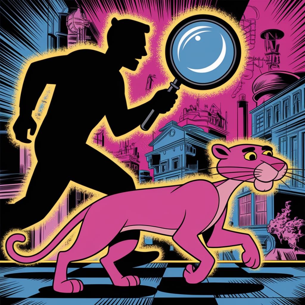 Pink Panther Tiptoes Under Shadowy Pursuit