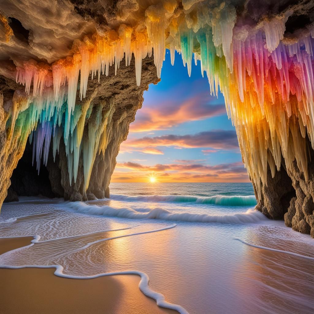 Iridescent Crystal Cave at Golden Hour