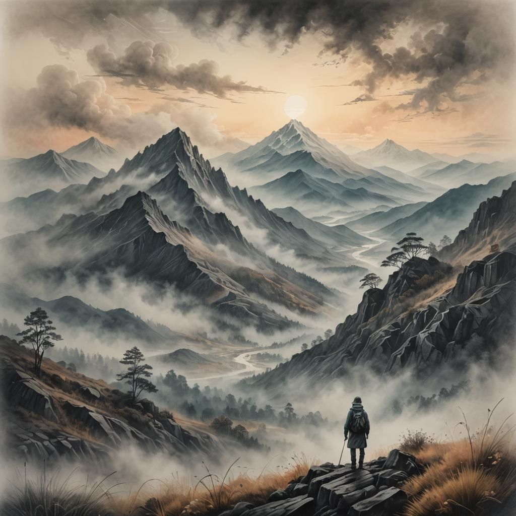 Ethereal Mountain Landscape with Disappearing Mist: Surreal ...