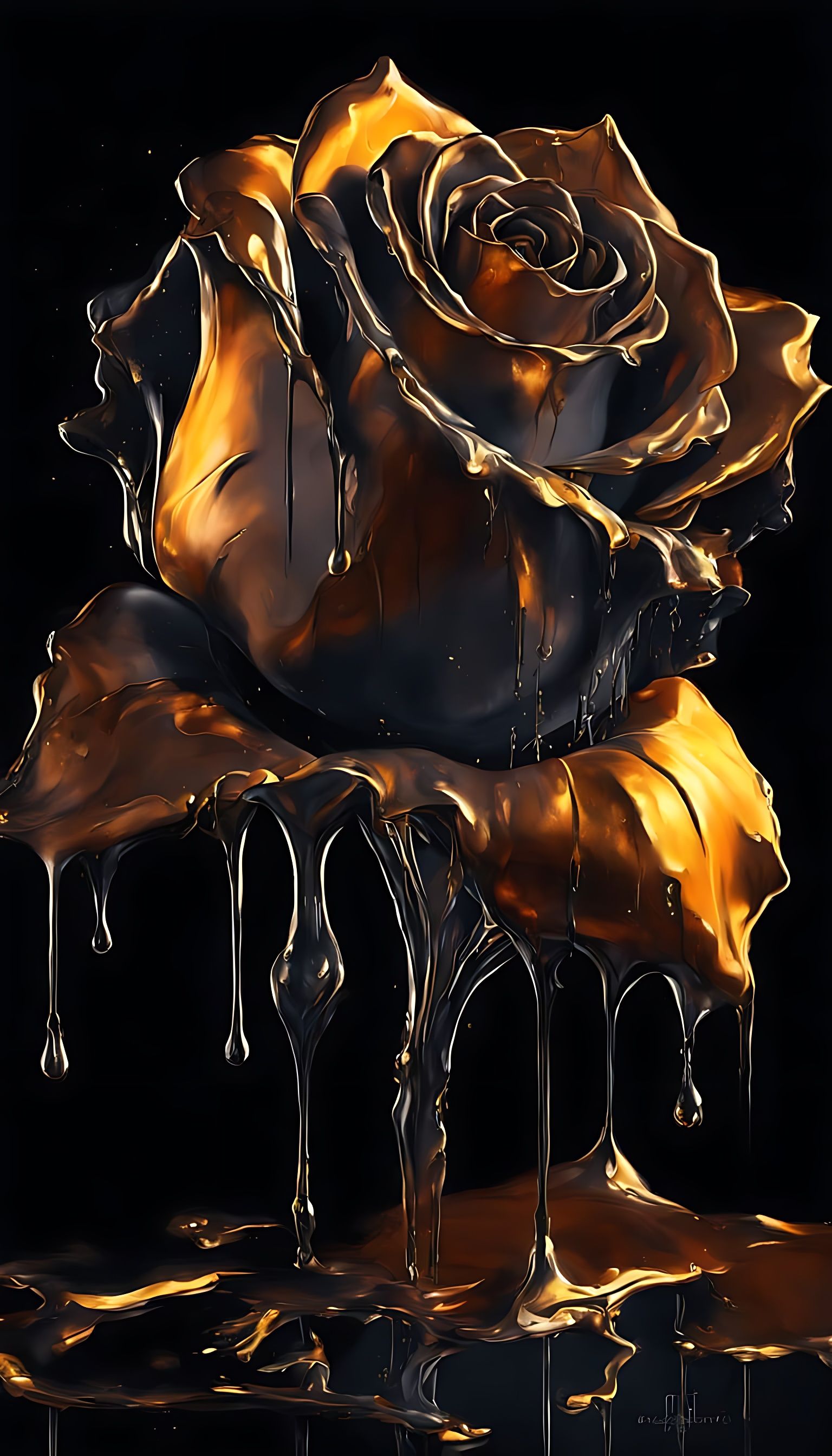 Molten Gold and Metal Rose, Digital Art