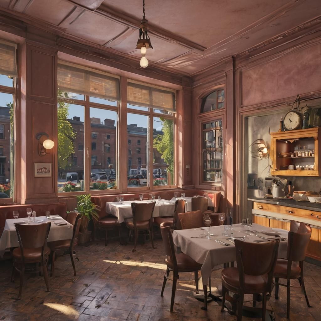 New York Restaurant in Edward Hopper Style