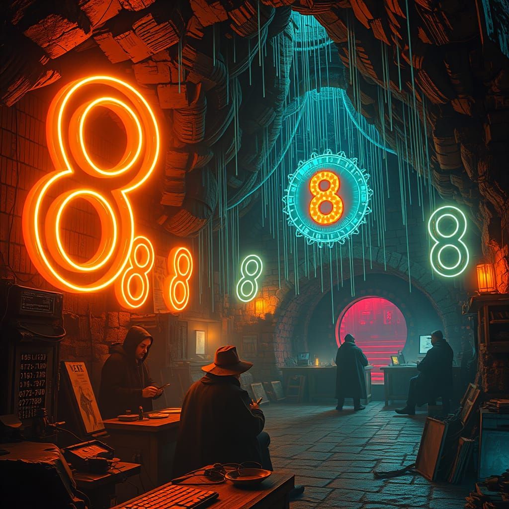 Surrealist Cityscape of Infinity and Fractals in Neon Lights