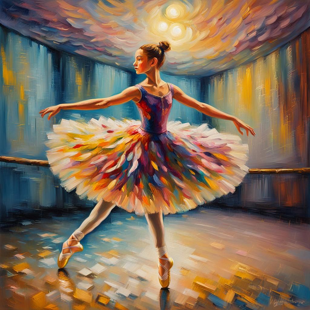 Romantic Neo-Impressionist Ballerina in Vibrant Oil Paint