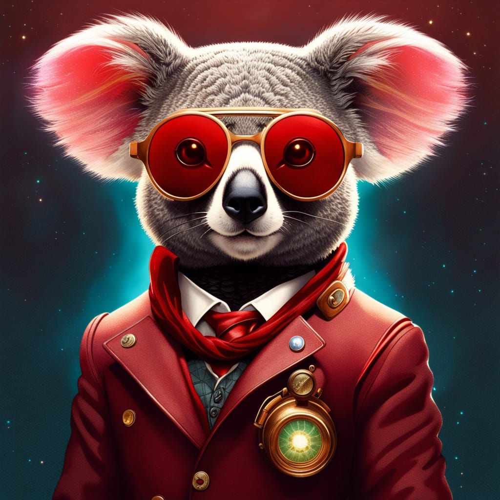 Steampunk Koala in Cosmic Vortex Watercolor