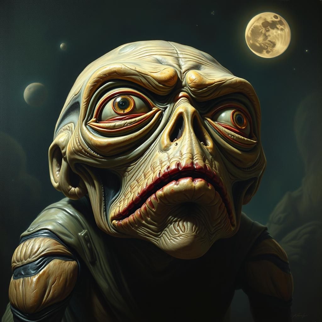 Bewildered Alien in Hyperrealistic Oil Painting