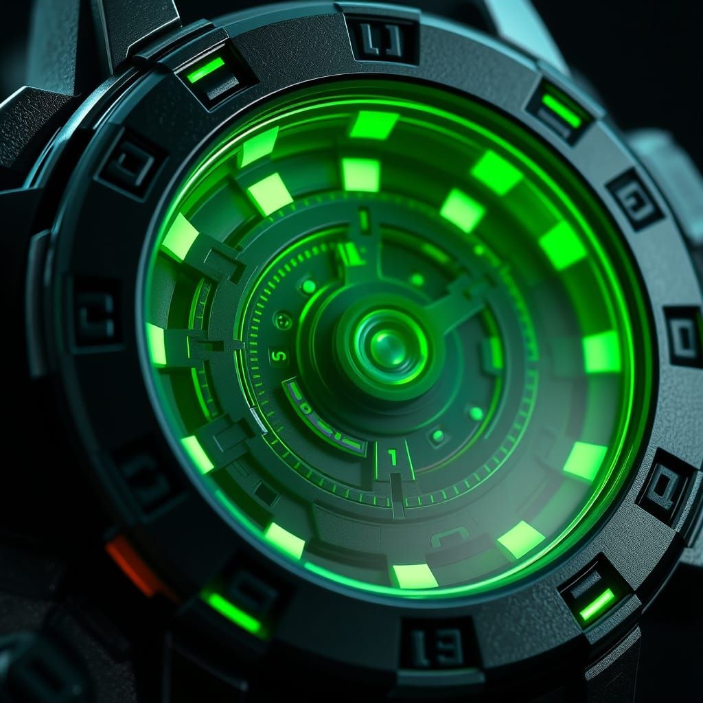 High-Tech Green Timepiece in Realistic Cinematic Style